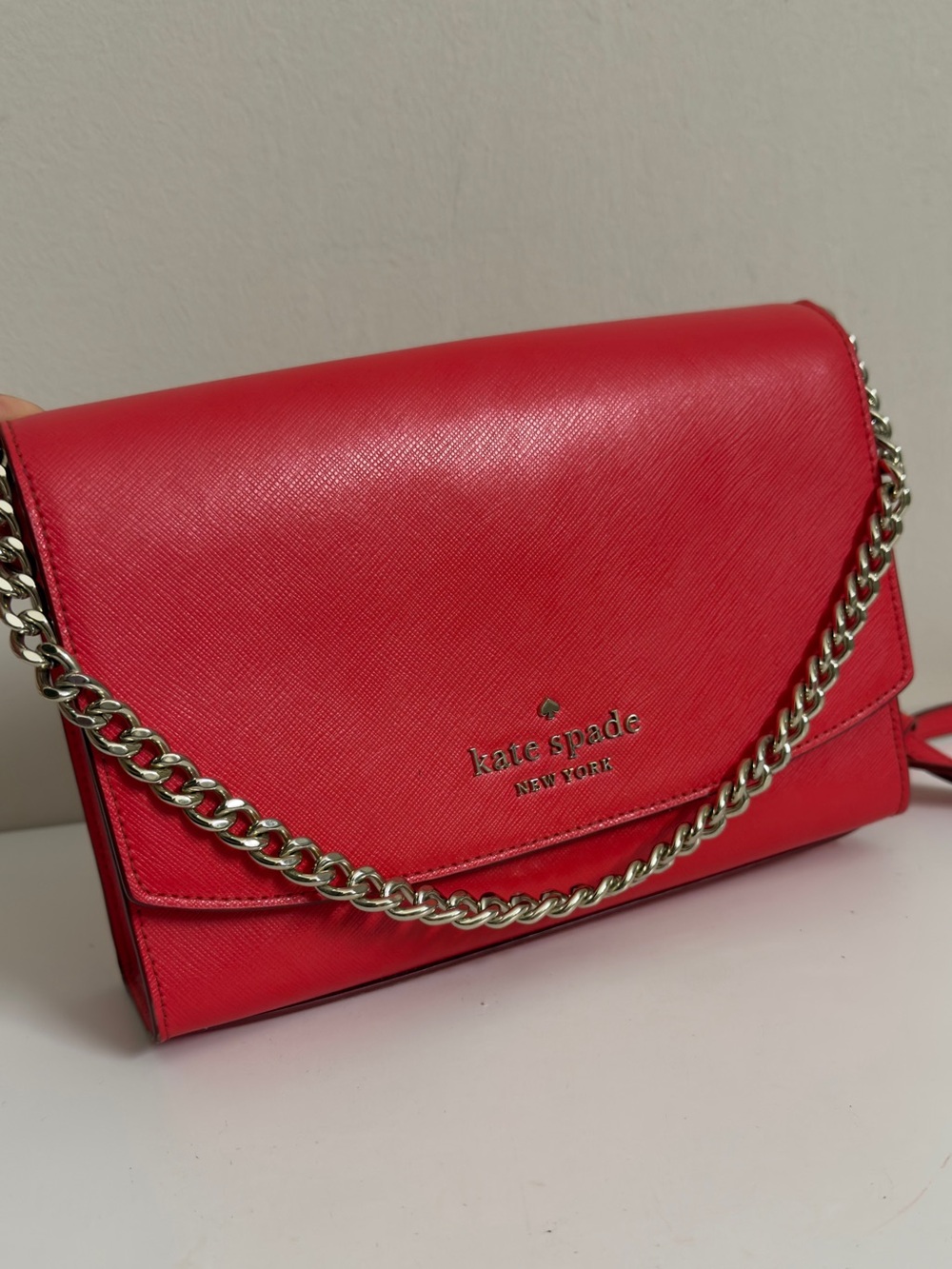 kate spade Coral Pink Leather Crossbody with Silver Chain